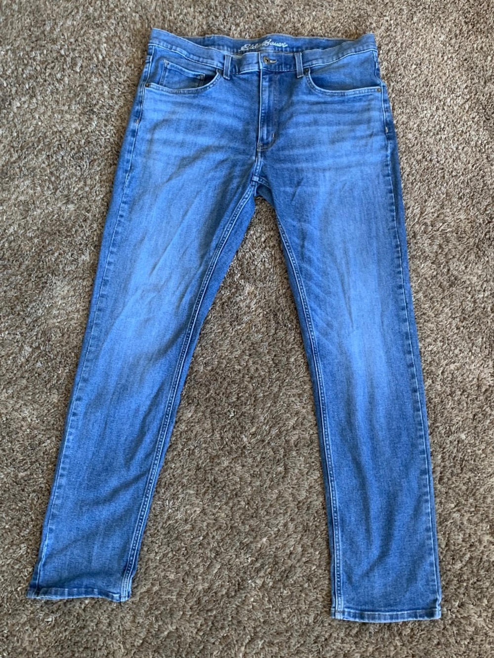 Eddie Bauer Straight Leg Jeans 38x34 Medium Wash Stretch Flex Material 36x33